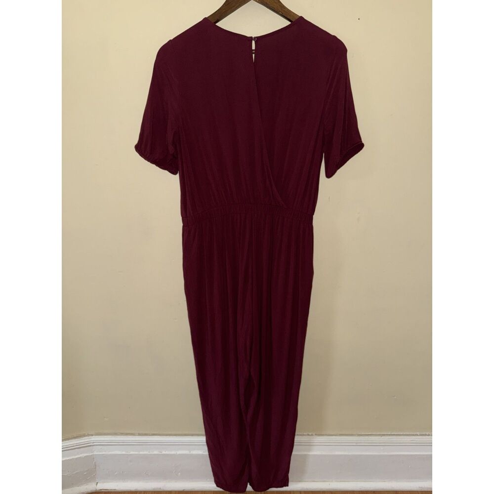 Old Navy Burgundy Short Sleeve Open Wrap Back Jumpsuit with Pockets - Size M - Picture 2 of 12